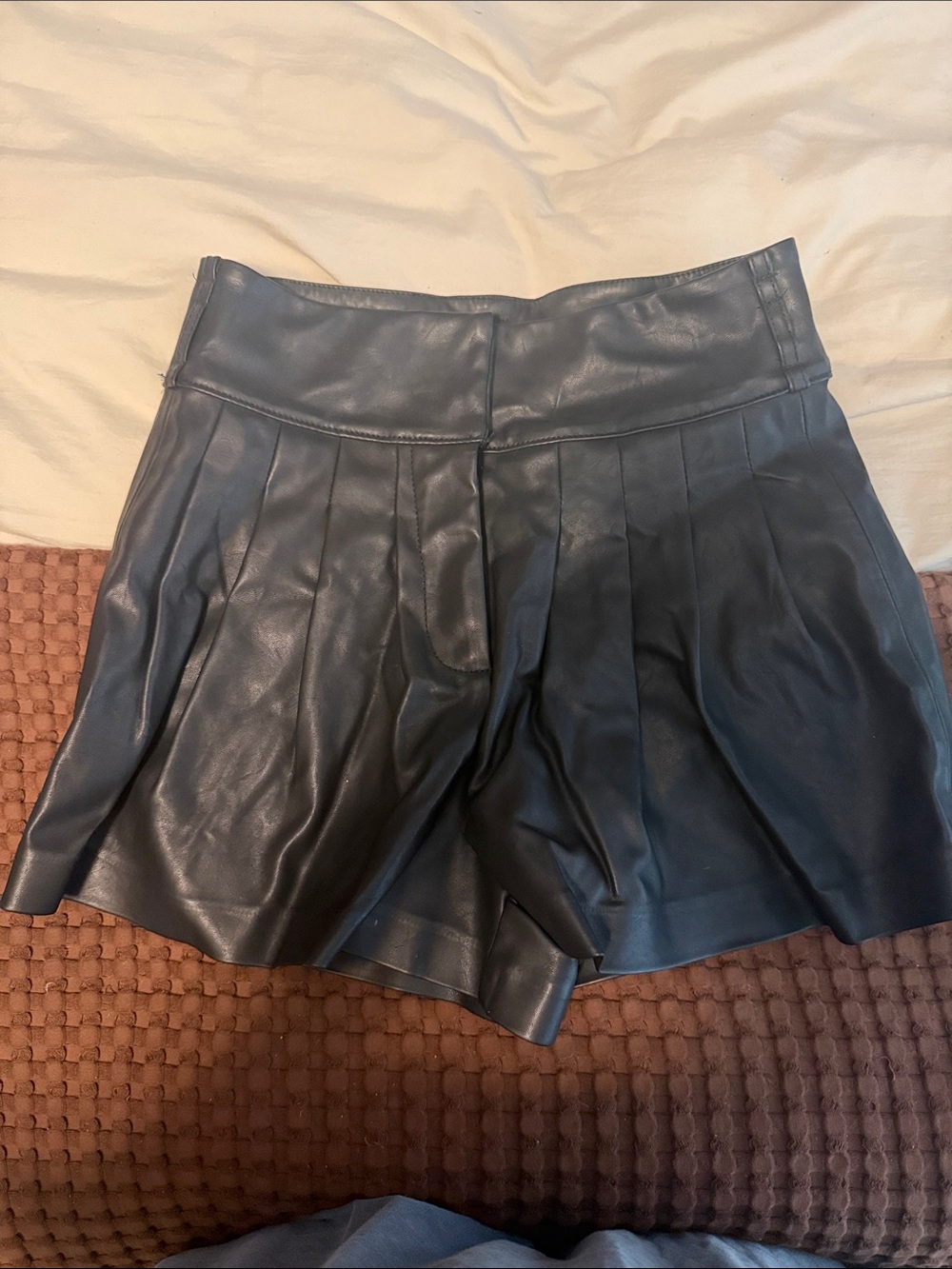 Blank NYC Black Faux Leather Pleated High-Rise Skort Shorts
